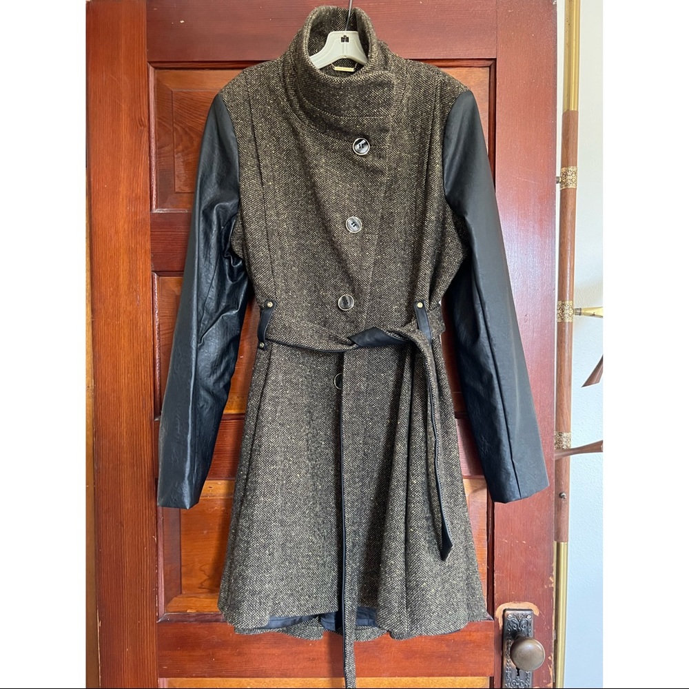 Steve Madden wool + leather dress coat